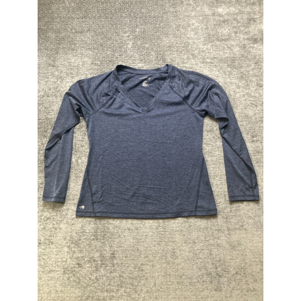 Ideology In Movement T-Shirt Womens Medium Heather Blue Contrast Stitch V-Neck
